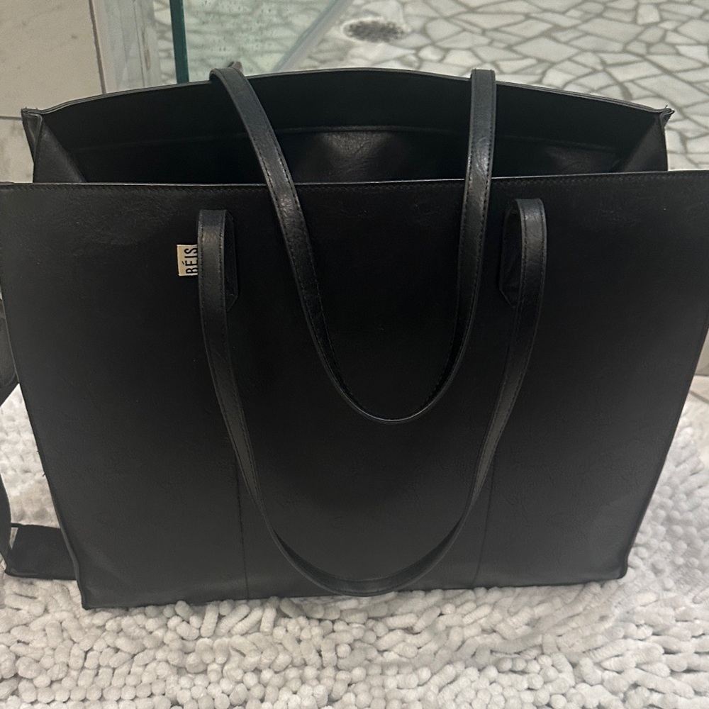 BEIS Black Leather Large Tote